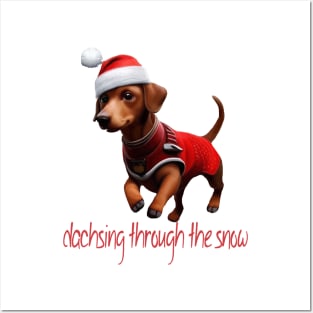 Dachsing Through The Snow Dachshund Sausage Dog With Santa Hat Posters and Art